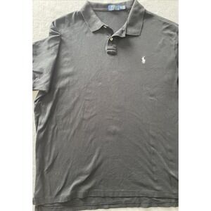 Polo Ralph Lauren Polo Shirt Mens 2XL XXL Solid Black Soft Short Sleeve Pony